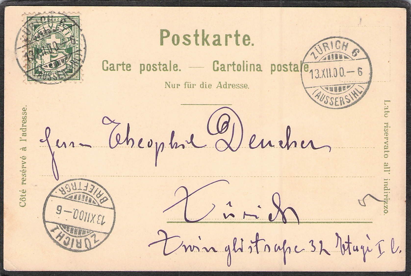 Cartoline postali: ^Kanton Zürich 1900 – Usato da Reichenburg venduto da Pipo-67 1