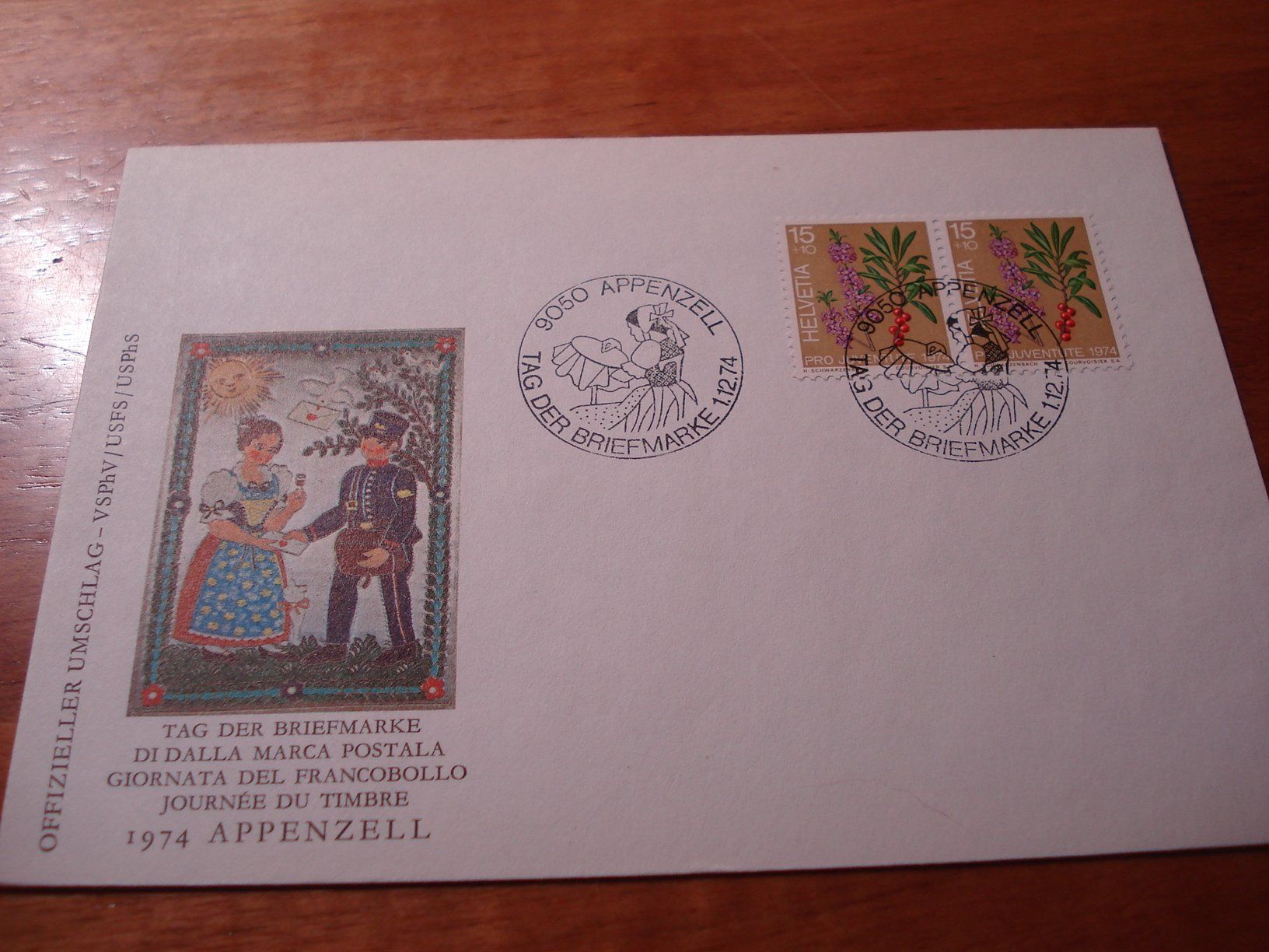 Tutti i francobolli: Tag der Briefmarke 1974, Appenzell, Brief – Usato da Niederwil AG venduto da morostahu