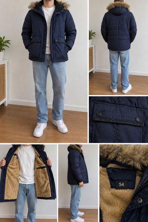 Herren Winterjacke blau mit Kapuze Grösse 54 neuwertig