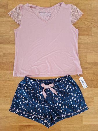 Neu ESOTIQ Schlafanzug Pyjama Gr. L Spitze rosa/blau