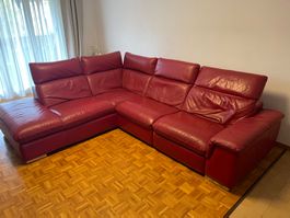 Ecksofa Palermo Echtleder Rot mit Elektro-relax-Funktion