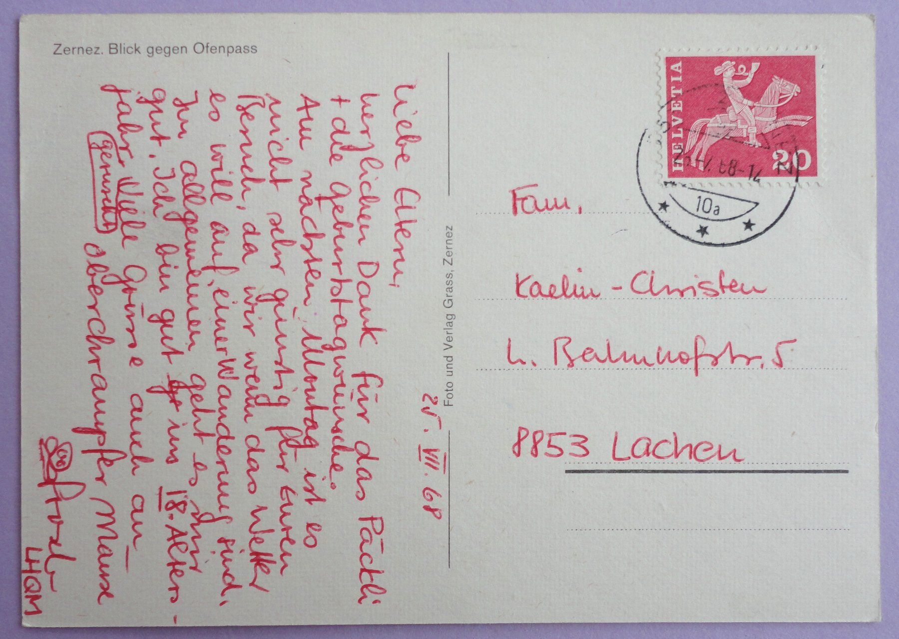 Cartoline postali: Zernez, Blick gegen Ofenpass – Usato da Fétigny venduto da Billy2miny 1