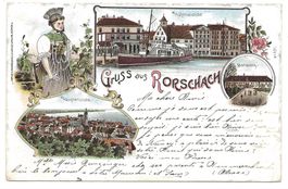 Gruss aus Rorschach (SG) Hafen Mariaberg Tracht - Litho 1900