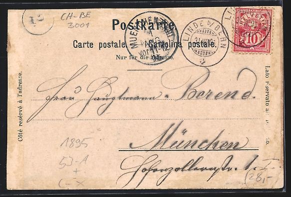 Cartoline postali: Vorläufer-Lithographie Berne, 1895, La  – Usato da Berlin venduto da bartko-reher 1