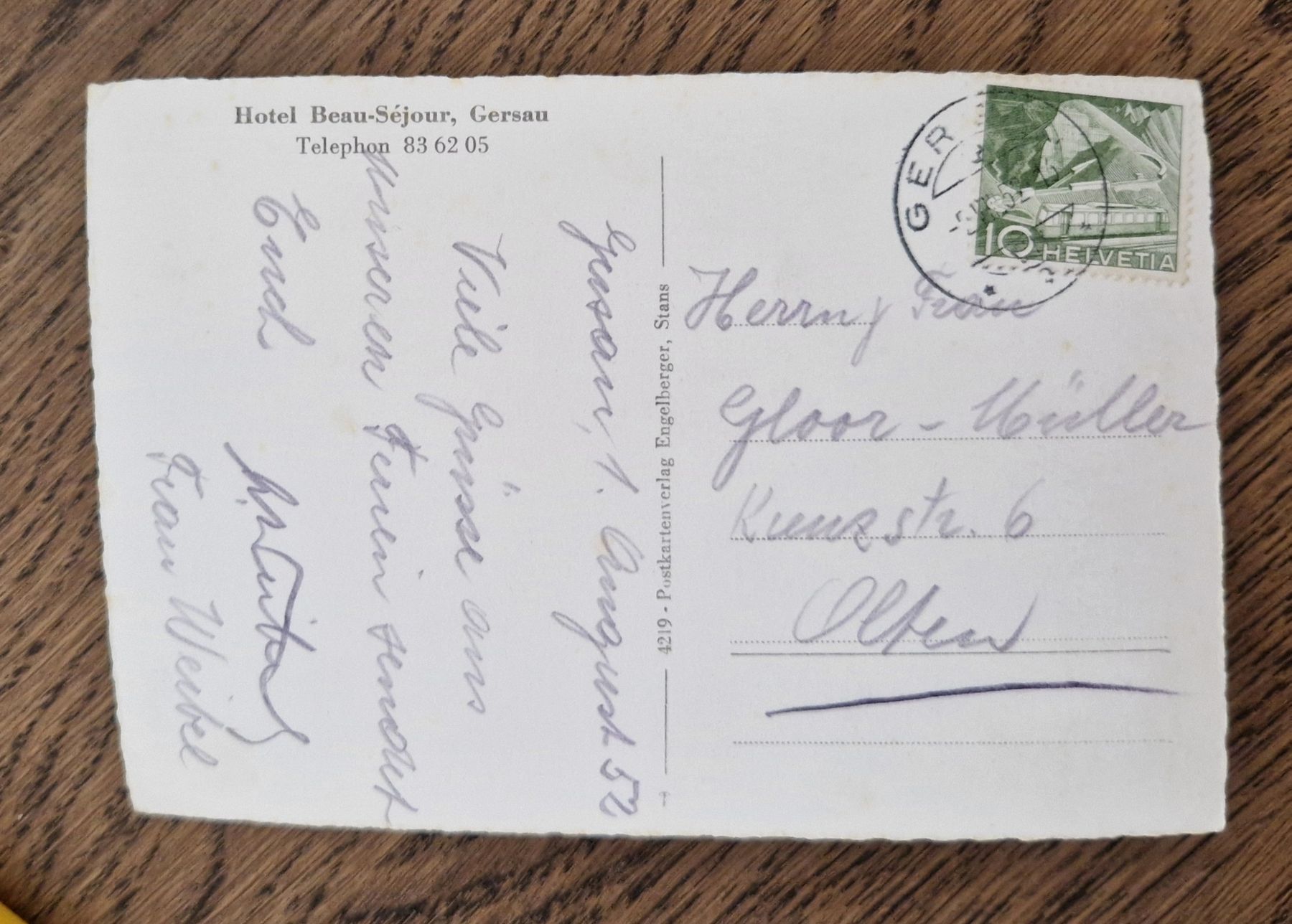 Cartoline postali: Hotel Beau-Séjour, Gersau 1952 – Usato da Ebikon venduto da Donar50 1