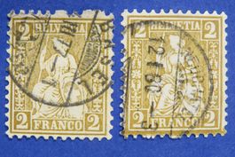 2 x Sitzende Helvetia oliv Nr.37 - SBK: 8.- .