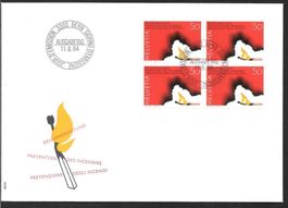 FDC Nr. 710 Viererblock Brandverhütung ET Bern 11.9.1984