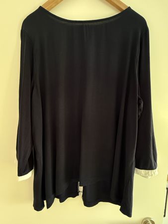 Damen Bluse dunkelblau mit weiss 3/4 Arm