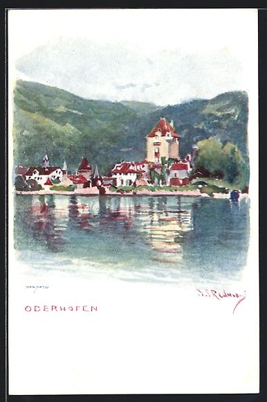 Cartoline postali: Oberhofen, Ortsansicht vom See aus – Usato da Berlin venduto da bartko-reher