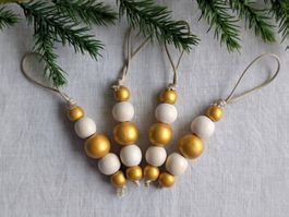 Weihnachtsbaumschmuck Holzperlen gold beige 4 Stück