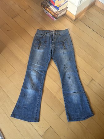 Coole Langtu Jeans, Flare Schlag Hose Vintage Y2K S/M