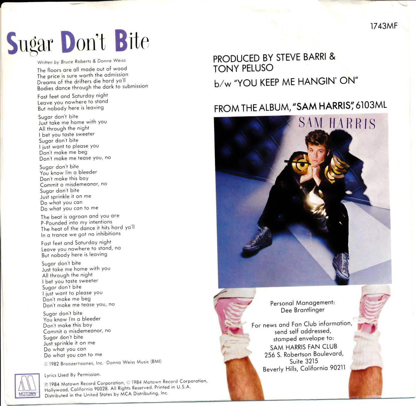 Dischi in vinile: SAM HARRIS - SUGAR DON'T BITE (7'' Vinyl Single VG+) – Usato da Hedingen venduto da Studers 1