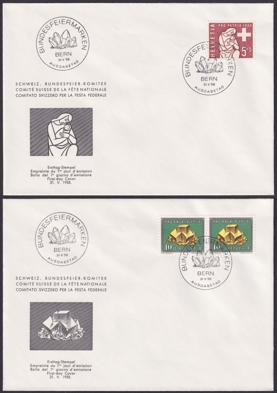 Tutti i francobolli: PP 1958 Komitee FDC, B86-B90 , Mineralien – Usato da Ebikon venduto da SilvioFreund 1