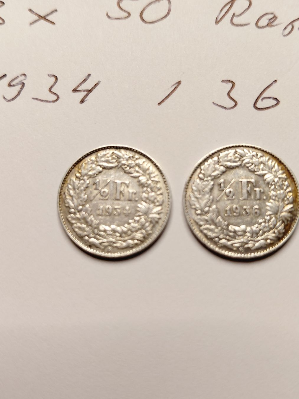 Toutes les monnaies: 3x 50 Rappen 1934, 1936, 1952  – D'occasion à Bonaduz par topolino052 2