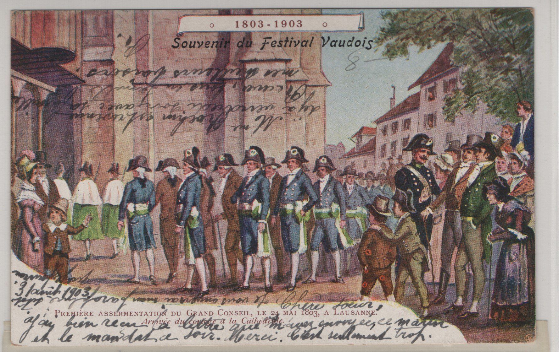Cartoline postali: Ansichtskarte Lausanne mit Rasierklingen-Stempel 1.IX.03 – Usato da Gordola venduto da tist