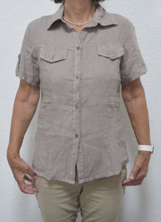 braunes Kurzarm Leinen Hemd/Bluse von Zoom
