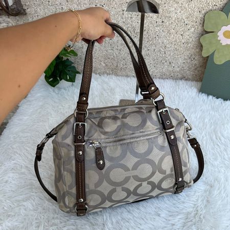 Coach Handtasche monogramm beige braun Leder gute Kondition