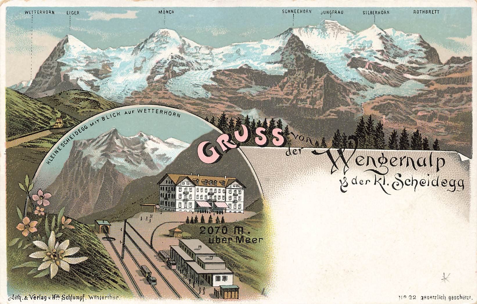 Cartoline postali: Schlumpf Litho - Wengernalp Kleine Scheidegg – Usato da Schwyz venduto da Seffi56