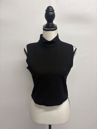Gizia schwarzes Crop Top mit Stehkragen Gr. 36 sportlich