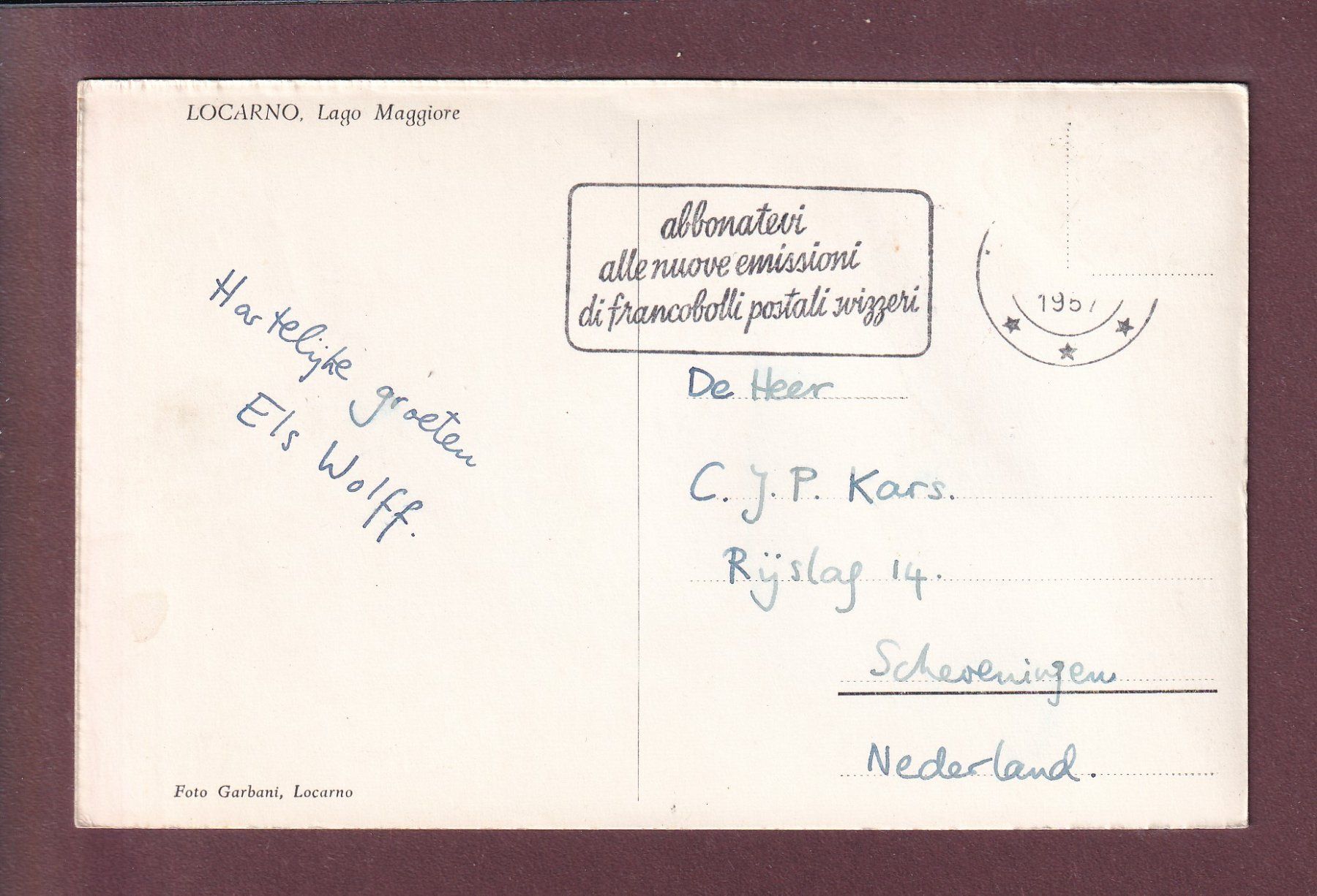 Cartes postales: LOCARNO - Lago Maggiore - 1957 – D'occasion à Pully par nicecards 1