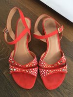 DAMEN PUMPS-39-ECHTES LEDER-TOLLE GLITZERSTEINE-ORANGE
