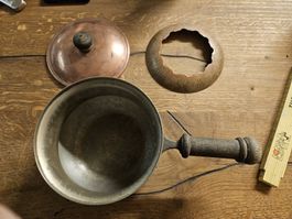 Antiker Kupfertopf mit Deckel  Fonduering mit verzierung (T1