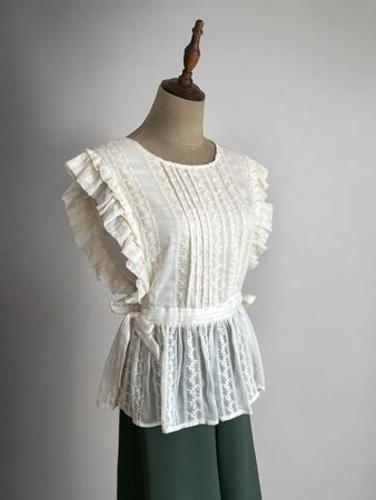 FRACOMINA Romantisches Spitzen - Top in Off-White Gr. L