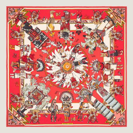 Carré Hermès Wash – Modèle “Kachinas” par Oliver Kermit