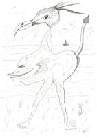 Surreale Zeichnung: Das Vogelmonster