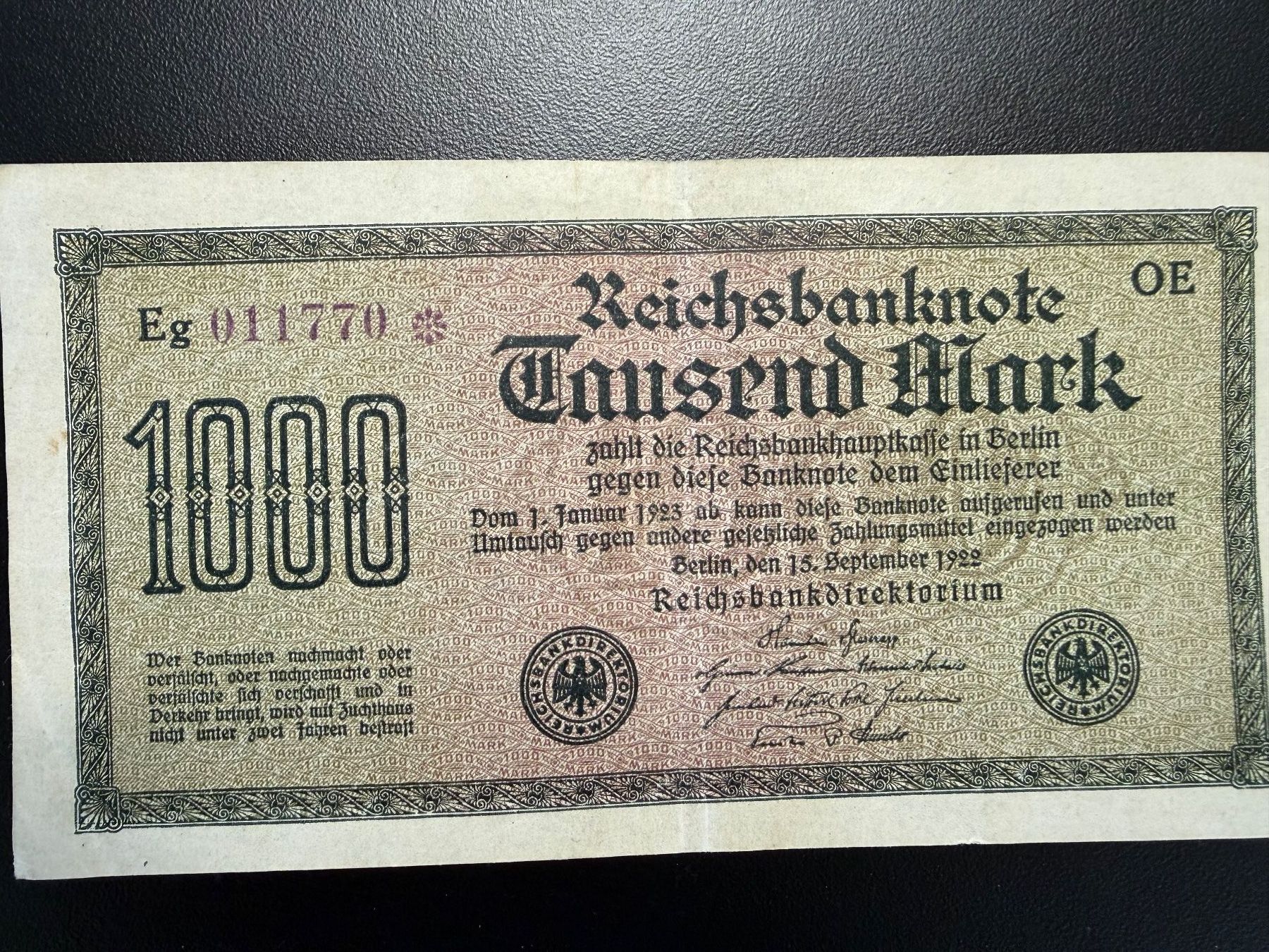Banconote: Reichsbanknote 1000 – Usato da Diepoldsau venduto da Luec0