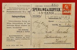 GANZSACHE PTT 35 1924 SPERLING KUPFER LUGANO TICINO 1925