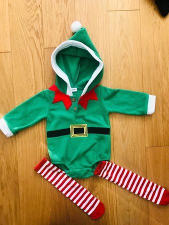 Christmas Elf Baby Costume (6-9 Months) with Socks!