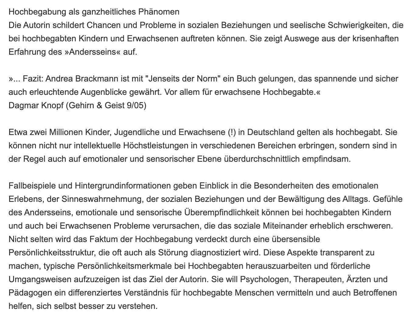 Bücher: Jenseits der Norm - hochbegabt & hoch... – Neu (gemäss Beschreibung) aus Rothenburg von Kaulquappe55 2