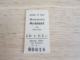 Billett Mammern-Schlatt, gestempelt 5. Juli 1950, Klebereste
