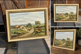 Peinture sur bois Thoux Ste Croix (Creuse) signé Th. Moreau
