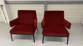 2× Arflex Hug Sessel Low – roter Samt (JAB), neuwertig