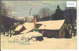 Fröhliches Neujahr - Bonne Annee - Bauernhof - Litho