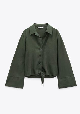 Khaki farbige Bluse aus Leinenmischgewebe von Zara
