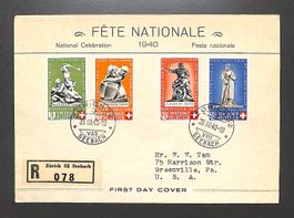 1940 FDC Pro Patria illustrierter Ersttagsbrief ZÜRICH