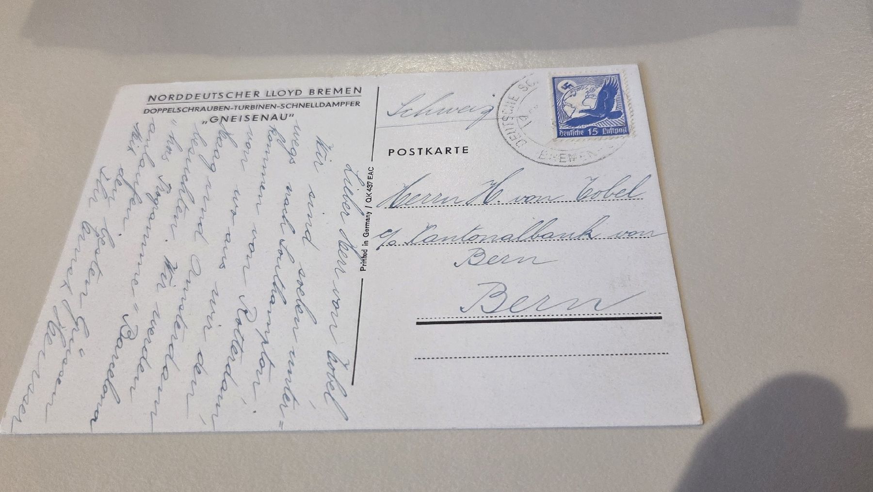 Alle Briefmarken: Deutsches Reich Ansichtskarte LlOYD Bremen – Gebraucht aus Arni AG von Moth68