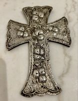 Antike Kreuz Wanddeko mit Blätter-Motiv, Vintage