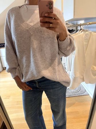 Pull oversize en maille grise-beige American Vintage