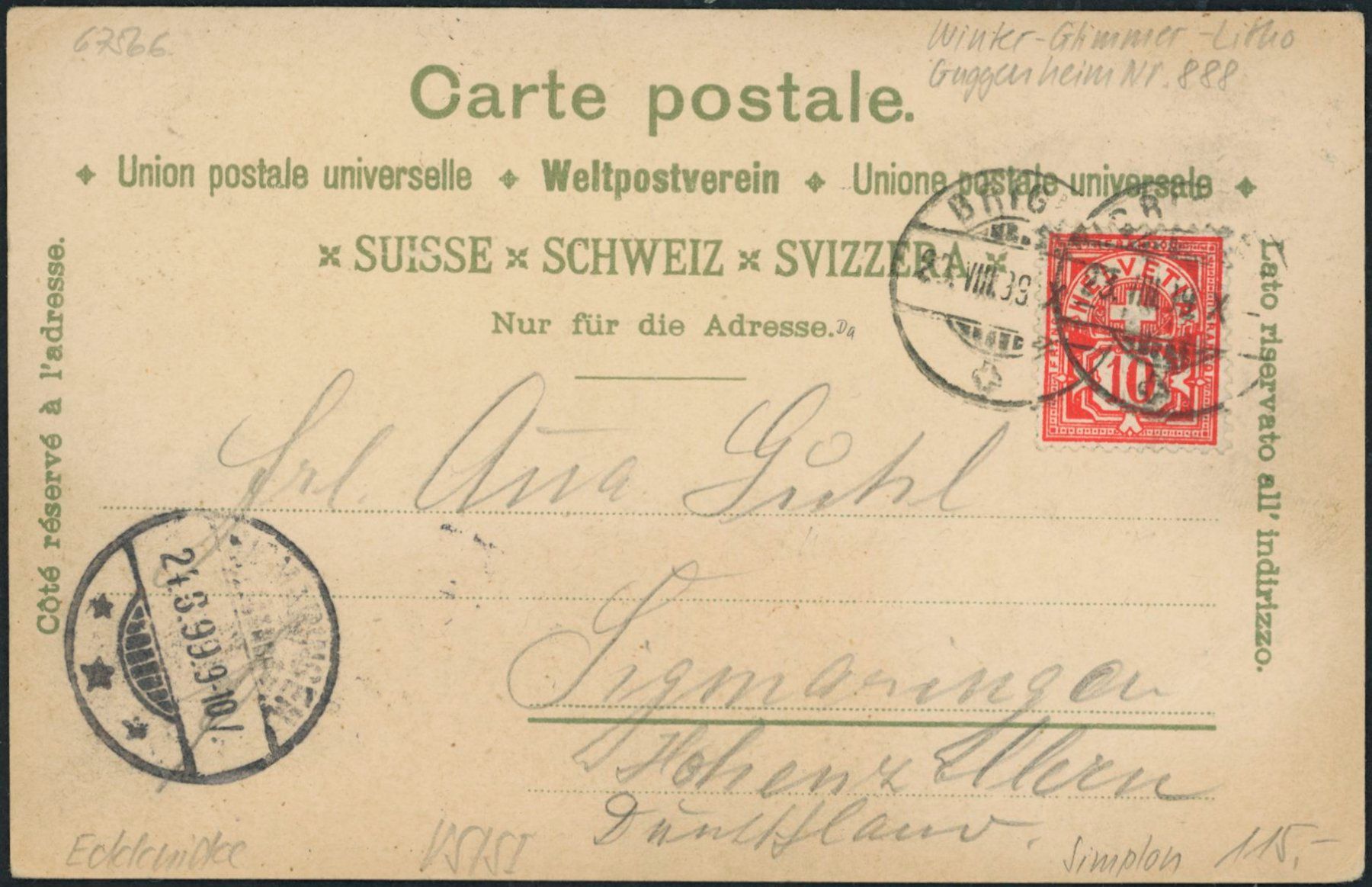 Cartoline postali: VS Simplon Pass - Winter Glimmer Litho – Usato da Schindellegi venduto da leecollect 1