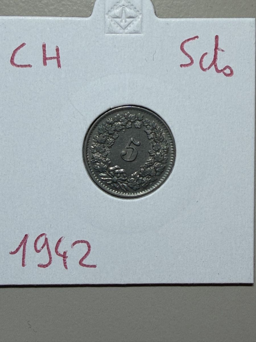 Tutti le monete: CH - 5 cts - 1942 – Usato da Payerne venduto da Mike1682