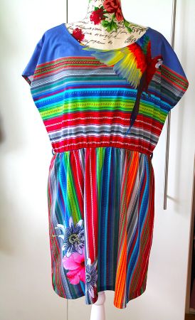 SMASH Kleid ☆ Desigual-Look Trendige Farben☆Blumen & Papagei