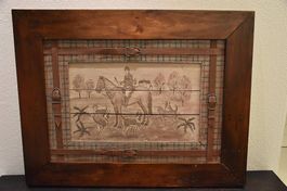 Quadro raffigurante scena di caccia in legno