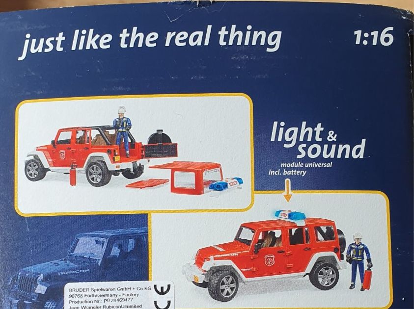 Bruder Modellini d'auto: Bruder Jeep Rubicon pompiers 1/16 – Nuovo e nell'imballaggio originale da Estavayer-le-Lac venduto da Pinoux 1
