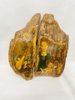 Antik Altarfluegel Ikone Heiligenbild Holz 2-teilig