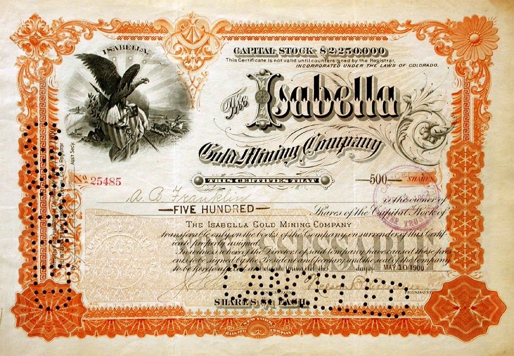 Documenti: Isabella Gold Mining Company - 1900 – Usato da Solothurn venduto da Sgasche