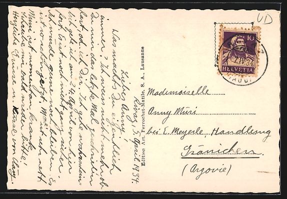 Cartoline postali: AK Rivaz, Vue générale, 1934 – Usato da Berlin venduto da bartko-reher 1